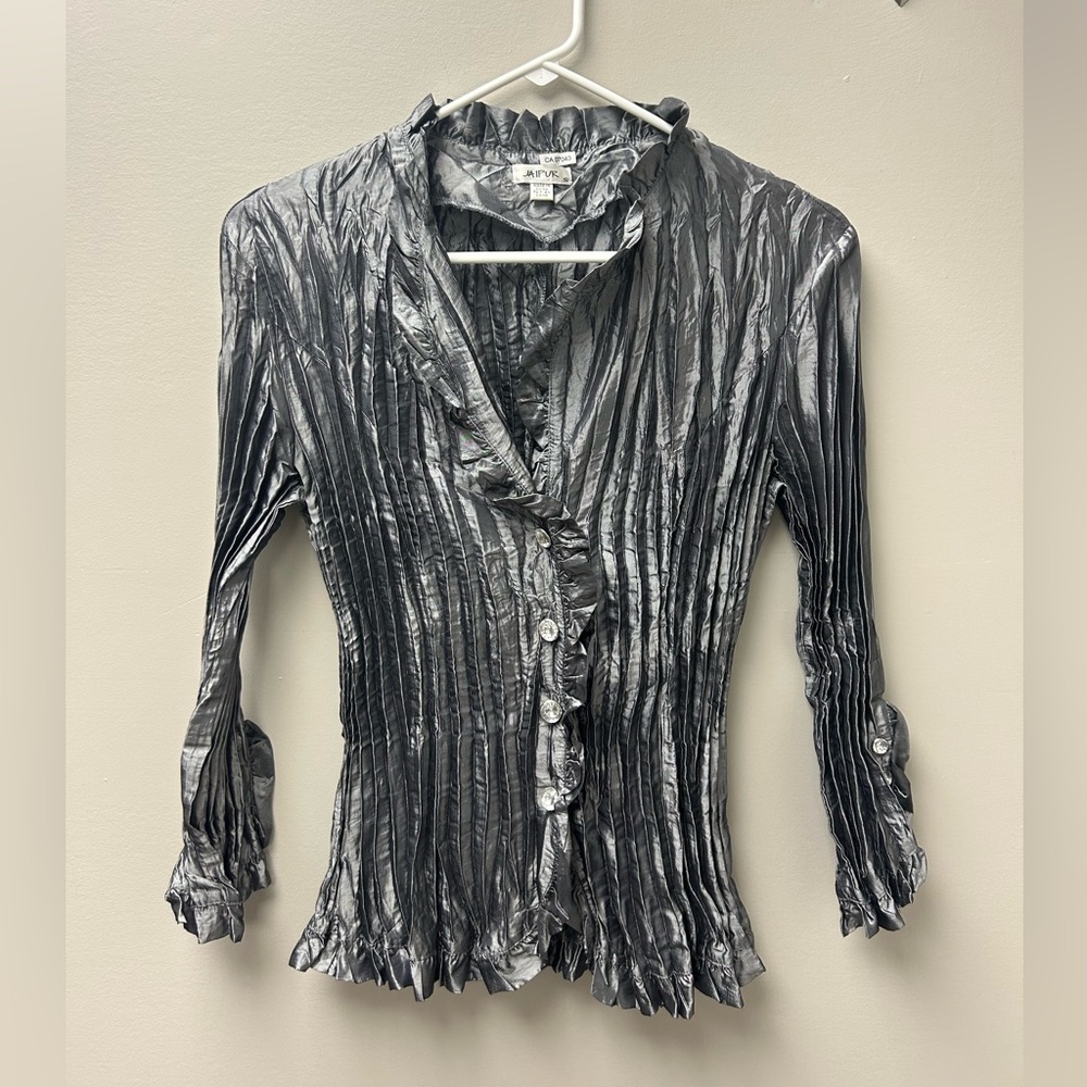 Jaipur Women’s‎ Silver/Metallic Crinkle Long Sleeve Top